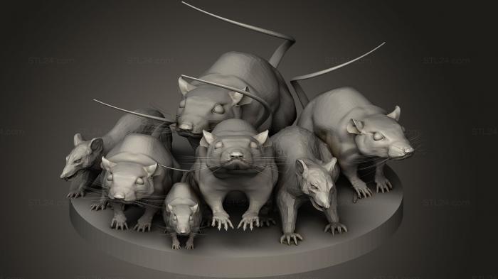 Статуэтки животных (Крысиная стая, STKJ_1388) 3D модель для ЧПУ станка